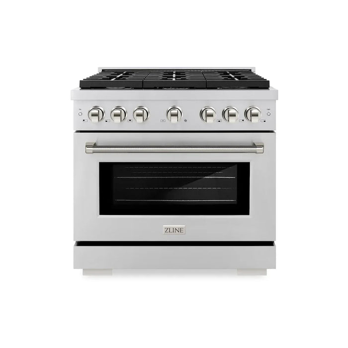 ZLINE Autograph Edition 36" Paramount Dual Fuel Range, 6 Burner Gas Cooktop, Electric Convection Oven, Stainless Steel, Helix Handle and Knob SDRZ-36-KCB09K