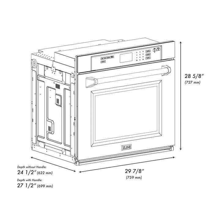 ZLINE 30"Professional True Convection Single Wall Oven, Air Fry, Self Clean, DuraSnow® White Matte WASS-WM-3009K