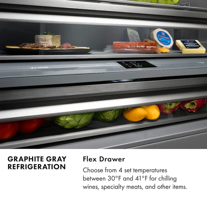 ZLINE 30" Panel Ready Built-In Bottom Freezer Refrigerator, Water Dispenser, Ice Maker, Graphite Gray Interior GRBIV-3009K
