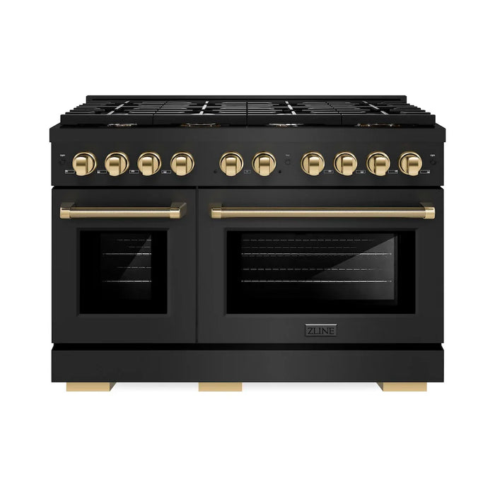 ZLINE Autograph Edition 48" Paramount Dual Fuel Range, 6 Burner Gas Cooktop, Electric Convection Oven, Black Stainless Steel, Helix Handle and Knob SDRBZ-48-KCB09K