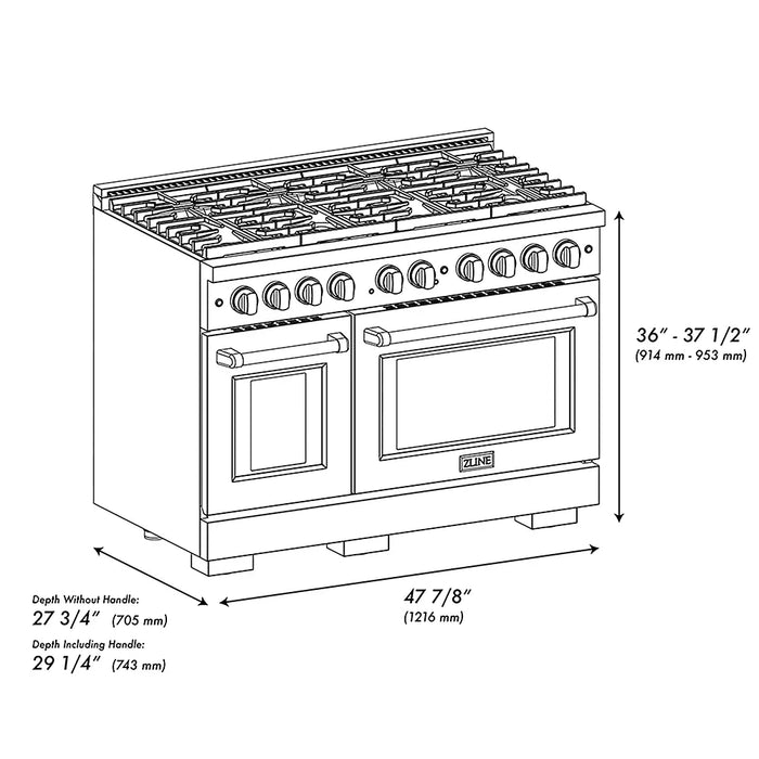 ZLINE 48" Paramount Gas Range, Convection Gas Oven, Black Satin Stainless Steel SGRBS-4809K