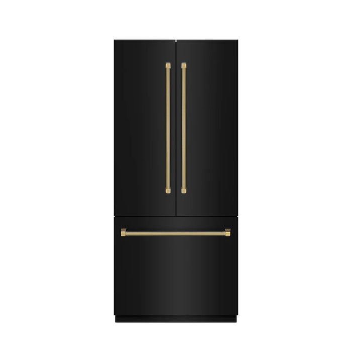 ZLINE Autograph Edition 36" French Door Built-In Bottom Freezer Refrigerator, Water Dispenser, Ice Maker, Black Stainless Steel, Stainless Steel Interior, Helix Handles SRBIVZ-BS36KCB09K