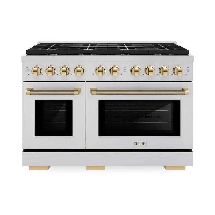 ZLINE Autograph Edition 48" Paramount Dual Fuel Range, 6 Burner Gas Cooktop, Electric Convection Oven, Stainless Steel, Helix Handle and Knob SDRZ-48-KCB09K