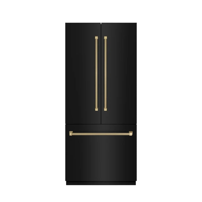 ZLINE Autograph Edition 36" French Door Built-In Bottom Freezer Refrigerator, Water Dispenser, Ice Maker, Black Stainless Steel, Stainless Steel Interior, Helix Handles SRBIVZ-BS36KCB09K