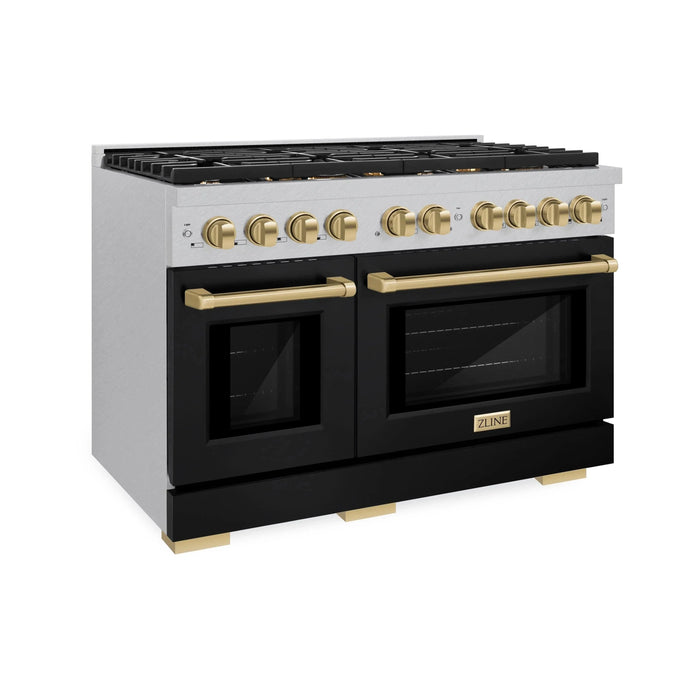 ZLINE 48"Paramount Dual Fuel Range DuraSnow® Black Matte, Champagne Bronze SDRSZ-BLM-48-CB09K