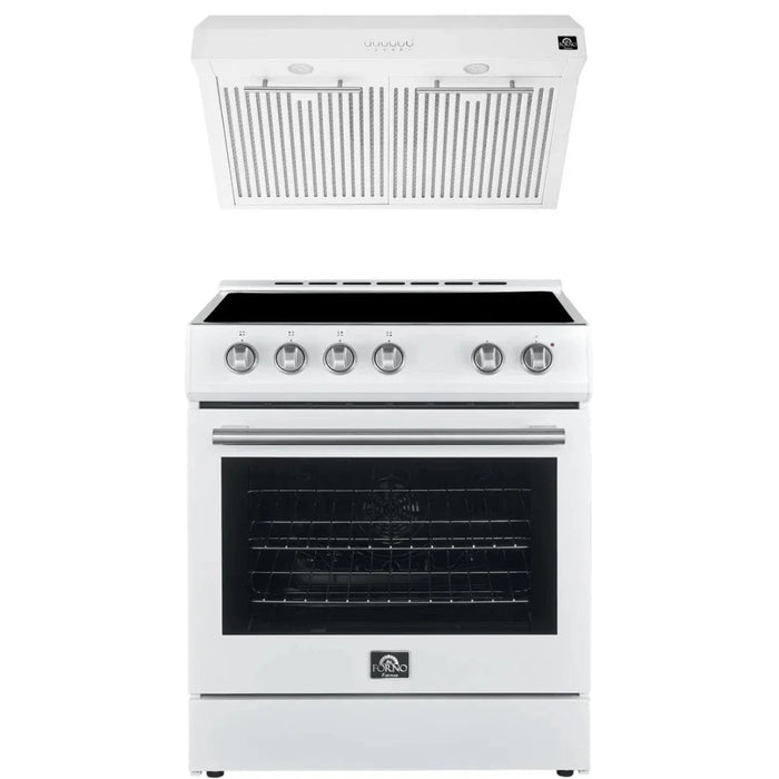 Forno Espresso Package - 30" Electric Range and Range Hood in White with Silver Handles  FBDL-002-03US09K