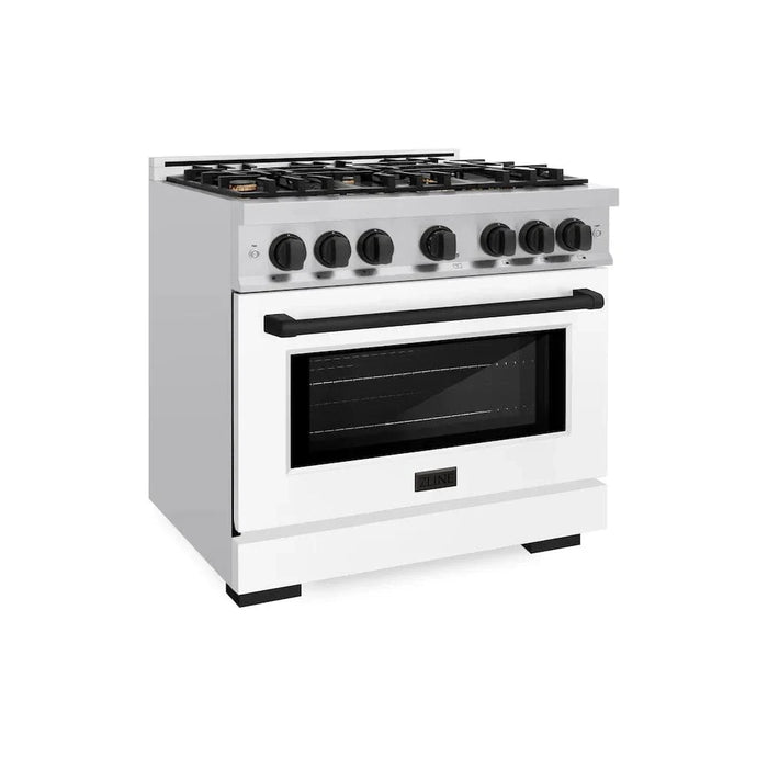 ZLINE 36" Select Gas Range Convection Gas Oven Stainless Steel White Matte Doors Matte Black HGRZ-WM-36-MB09K
