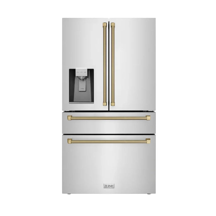 ZLINE Autograph Edition 36" Standard-Depth French Door External Water Dispenser Refrigerator, Dual Ice Maker, Fingerprint-Resistant Stainless Steel, Helix Handles RSMZ-W-36-KCB09K