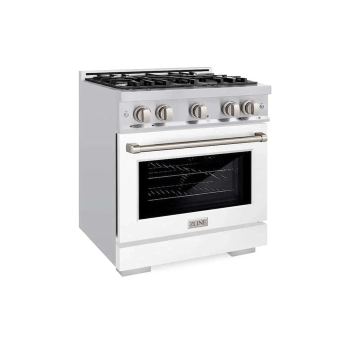 ZLINE 30" Select Gas Range Convection Gas Oven White Matte Stainless Steel HGR-WM-3009K