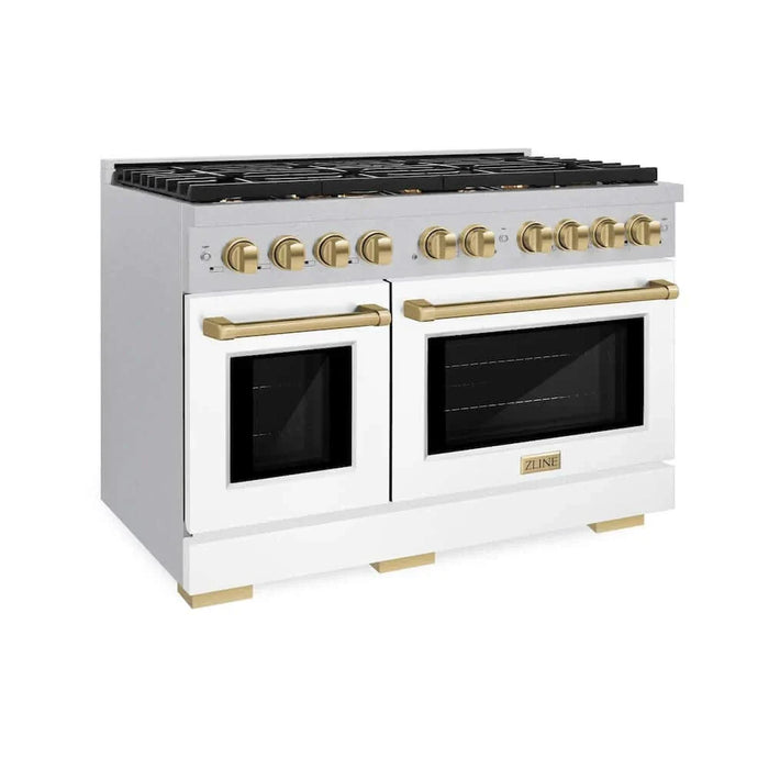 ZLINE 48"Gas Range, Convection Gas Oven, DuraSnow® White Matte, Champagne Bronze SGRSZ-WM-48-CB09K