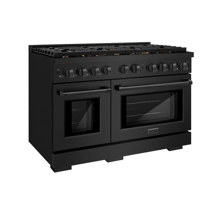 ZLINE 48"Paramount Dual Fuel Range Black Stainless Steel, Brass Burners SDRB-BR-4809K