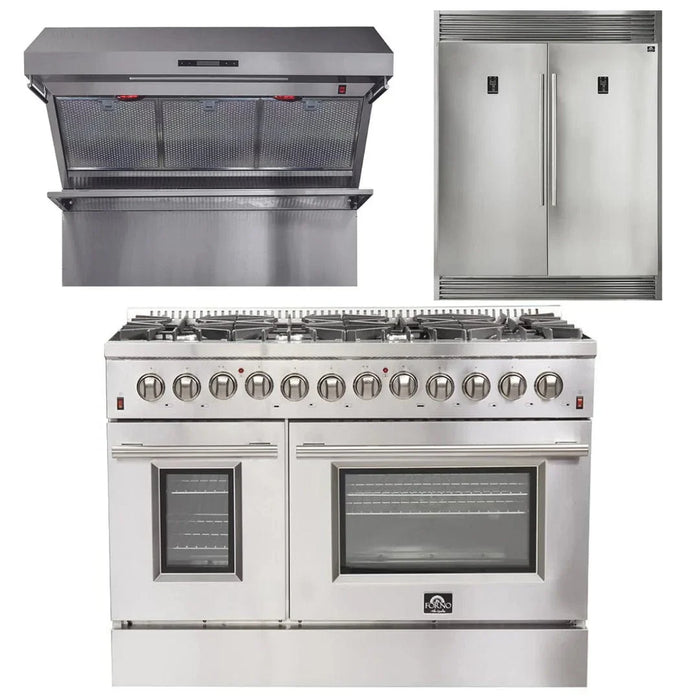 Forno Appliance Package - 48" Dual Fuel Range, Wall Mount Range Hood, 60" Refrigerator FBDL-017-02US09K