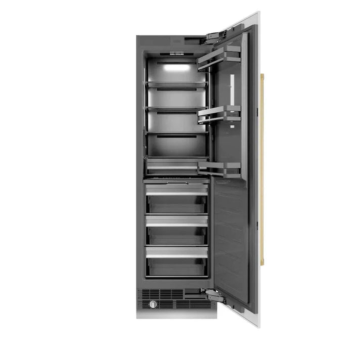 ZLINE 24" Column Refrigerator White Matte Stainless Steel, Graphite Gray Interior Polished Gold RCRVZ-WM-24-G09K