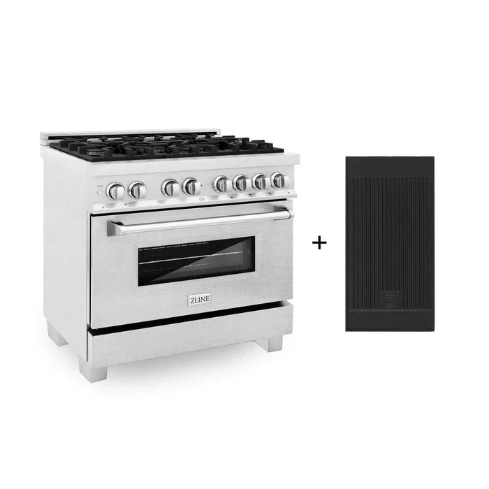 ZLINE 36" Dual Fuel Range, Snow Stainless, Snow Stainless Door, Griddle RAS-SN-GR-3609K
