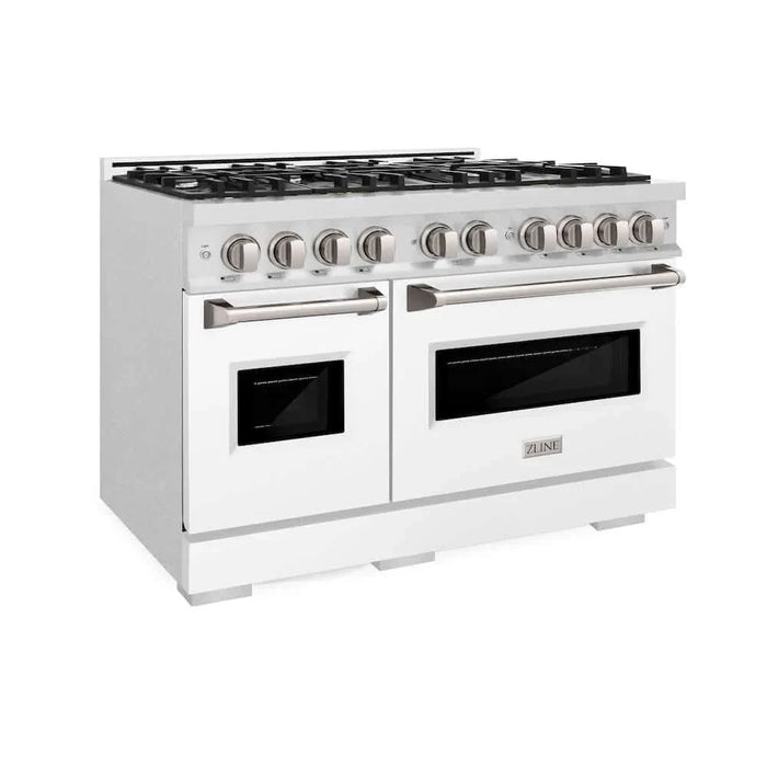 ZLINE 48" Dual Fuel Range, Gas Cooktop, Electric Convection Oven DuraSnow® Stainless Steel, White Matte Door CDRS-WM-4809K