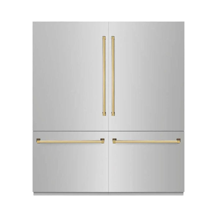 ZLINE 72" Built-In Bottom Freezer Refrigerator,Water Dispenser, Ice Maker, Polished Gold RBITZ-304-72G09K