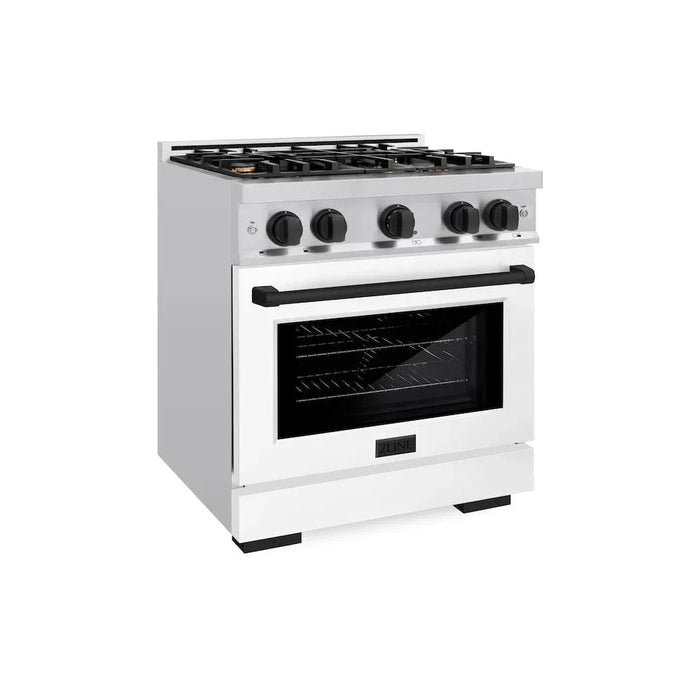 ZLINE 30" Select Dual Fuel Range Gas Cooktop Electric Convection Oven Stainless Steel White Matte Doors Matte Black HDRZ-WM-30-MB09K