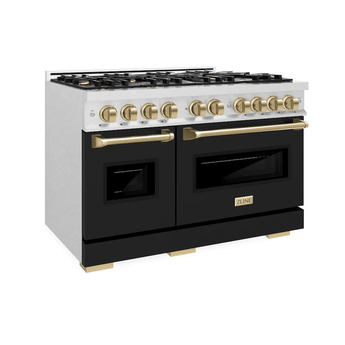 ZLINE 48"Classic Gas Range, Convection Gas Oven, Satin Stainless Steel, Black Matte Door, Accents CGRSZ-BLM-48-CB09K