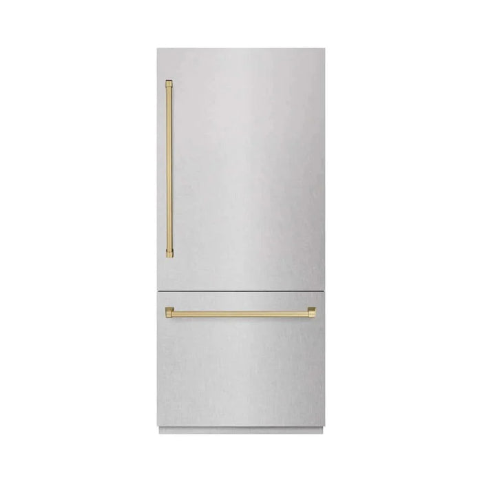 ZLINE 36" Built-In Bottom Freezer Refrigerator,Water Dispenser, Ice Maker, DuraSnow® Champagne Bronze RBITZ-SN-36-CB09K