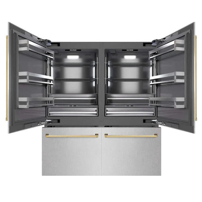 ZLINE 72" Built-In Bottom Freezer Refrigerator,Water Dispenser, Ice Maker, DuraSnow® Stainless Steel Graphite Gray Polished Gold GRBITZ-SN-72-G09K