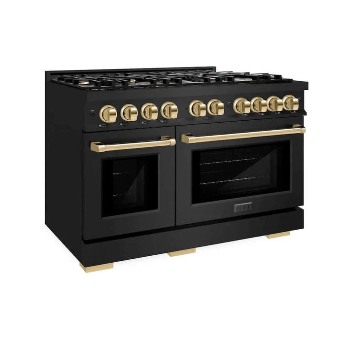 ZLINE 48" Select Dual Fuel Range Gas Cooktop Electric Convection Oven Black Stainless Steel Polished Gold HDRBZ-48-G09K