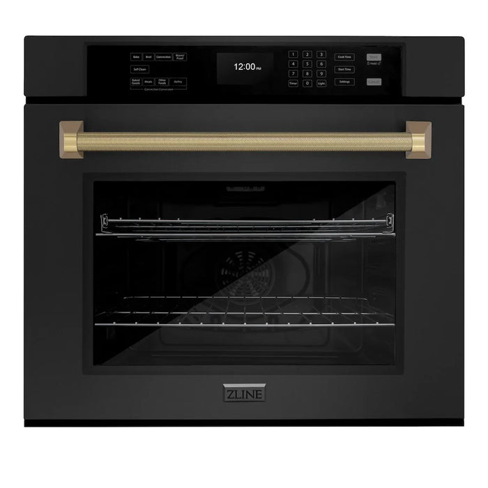 ZLINE Autograph Edition 30" Professional True Convection Single Wall Oven, Air Fry, Self Clean, Black Stainless Steel, Helix Handles WASBZ-30-KCB09K