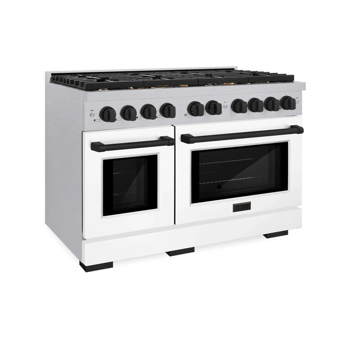ZLINE 48"Paramount Dual Fuel Range DuraSnow® White Matte, Matte Black SDRSZ-WM-48-MB09K