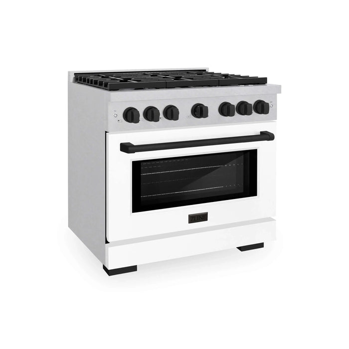 ZLINE 36"Paramount Dual Fuel Range DuraSnow® White Matte, Matte Black SDRSZ-WM-36-MB09K