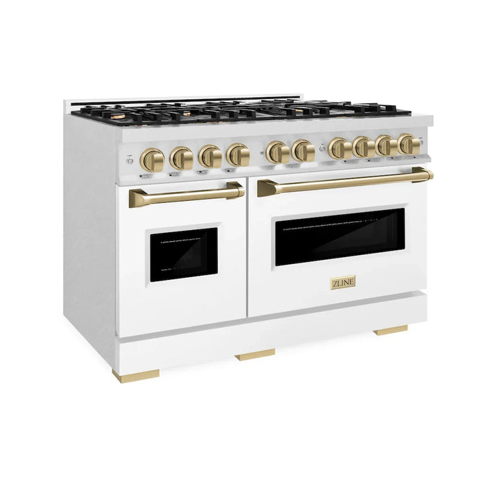 ZLINE 48"Classic Gas Range, Convection Gas Oven, Satin Stainless Steel, White Matte Door, Accents CGRSZ-WM-48-CB09K