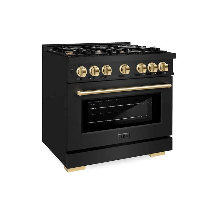 ZLINE 36" Select Dual Fuel Range Gas Cooktop Electric Convection Oven Black Stainless Steel Gold HDRBZ-36-G09K