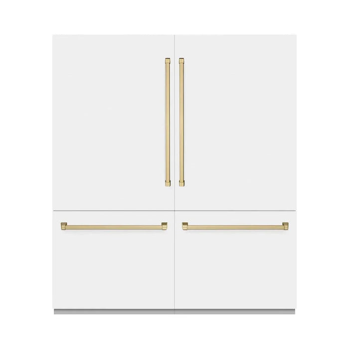 ZLINE 72" Built-In Bottom Freezer Refrigerator,Water Dispenser, Ice Maker, White Matte Champagne Bronze RBITZ-WM-72-CB09K