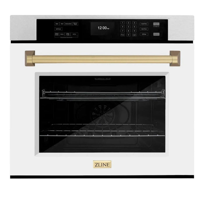 ZLINE 30"Professional True Convection Single Wall Oven, Air Fry, Self Clean, DuraSnow® White Matte, Champagne Bronze WASSZ-WM-30-CB09K
