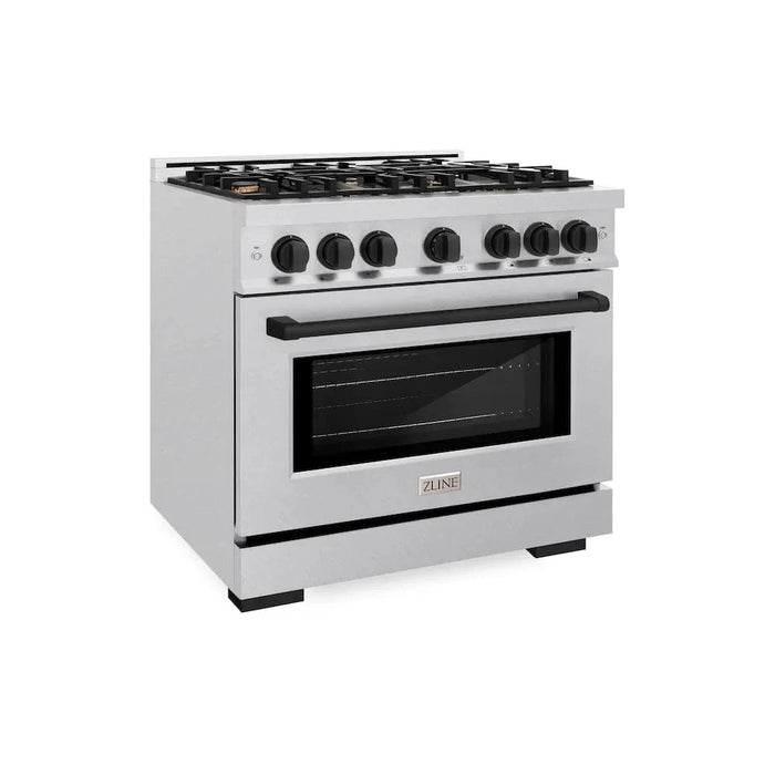 ZLINE 36" Select Dual Fuel Range Gas Cooktop Electric Convection Oven DuraSnow® Stainless Steel Matte Black HDRSZ-36-MB09K