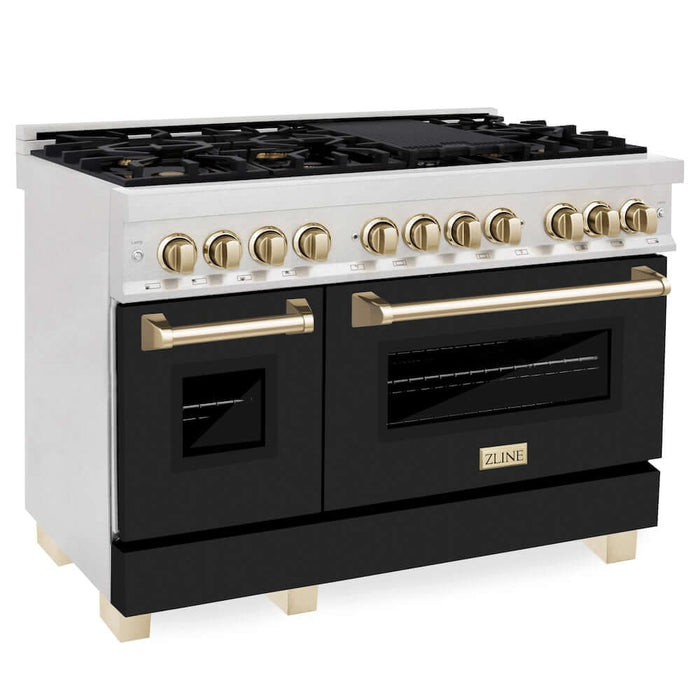ZLINE 48" Autograph, Dual Fuel Range, Black Door, Bronze, RASZ-BLM-48-CB09K