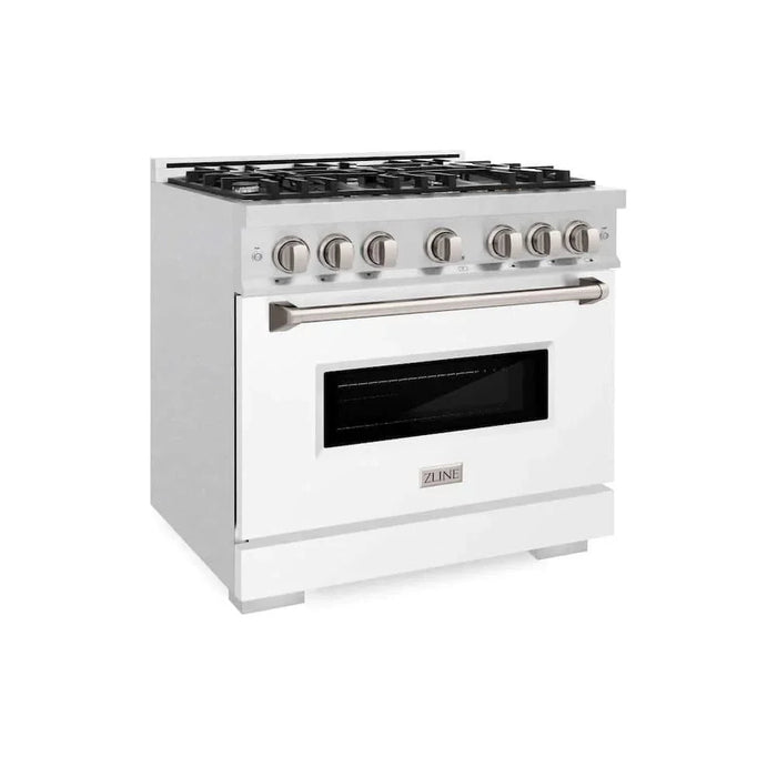 ZLINE 36" Dual Fuel Range, Gas Cooktop, Electric Convection Oven DuraSnow® Stainless Steel, White Matte Door CDRS-WM-3609K