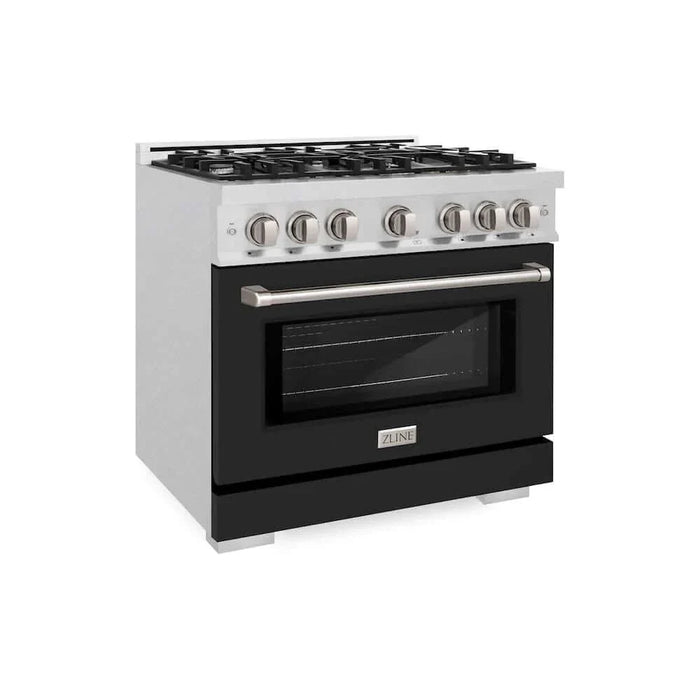 ZLINE 36" Select Dual Fuel Range Gas Cooktop Electric Convection Oven DuraSnow® Stainless Steel Black Matte Door HDRS-BLM-3609K