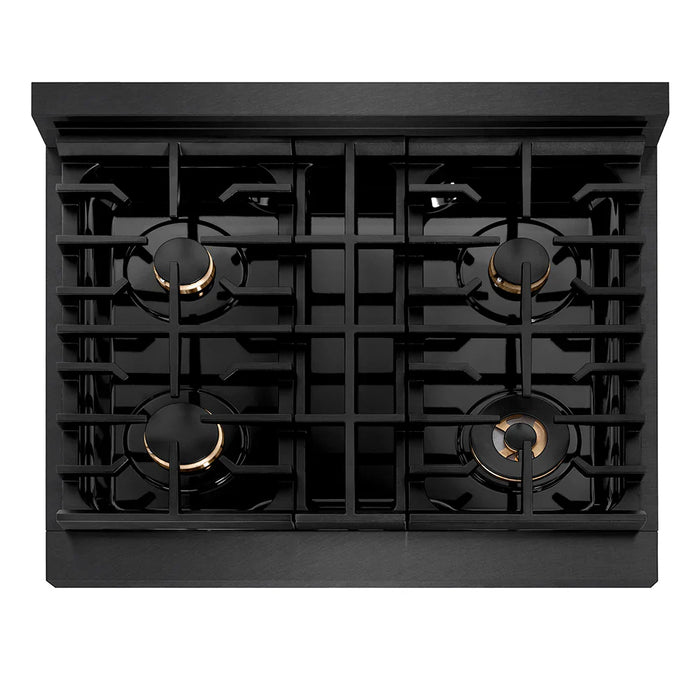 ZLINE 30" Paramount Gas Range, Convection Gas Oven, Black Satin Stainless Steel, Brass Burners SGRBS-BR-3009K