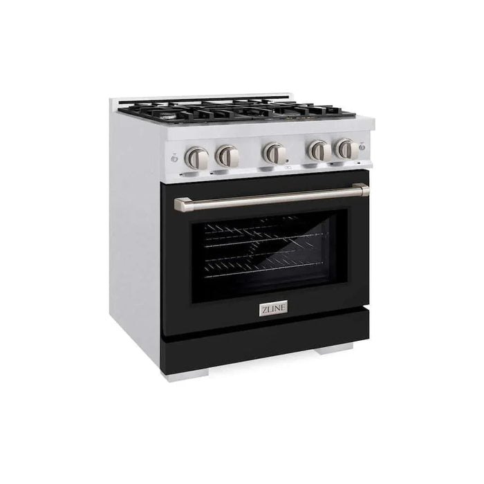 ZLINE 30" Select Gas Range Convection Gas Oven DuraSnow® Stainless Steel Black Matte Door HGRS-BLM-3009K