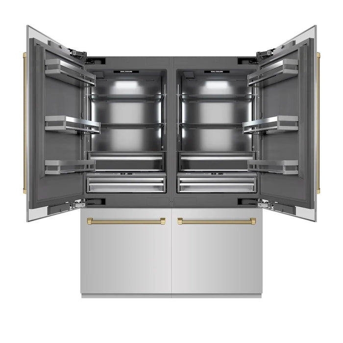 ZLINE Autograph Edition 60" French Door Built-In Bottom Freezer Refrigerator, Water Dispenser, Ice Maker, Stainless Steel, Graphite Gray Interior, Helix Handles GRBIVZ-30460KCB09K