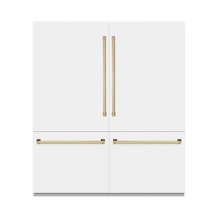 ZLINE 72" Built-In Bottom Freezer Refrigerator,Water Dispenser, Ice Maker, White Matte Graphite Gray Polished Gold GRBITZ-WM-72-G09K