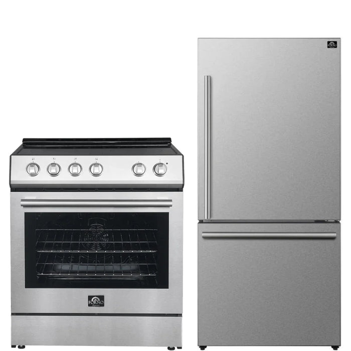 Forno Espresso Package - 30" Electric Range and Refrigerator in Stainless Steel with Silver Handles  FBDL-003-01US09K
