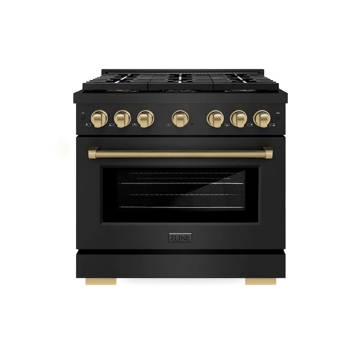 ZLINE Autograph Edition 36" Paramount Gas Range, Cooktop, Gas Convection Oven, Black Stainless Steel, Helix Handle SGRBZ-36-KCB09K