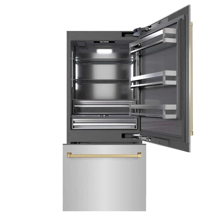ZLINE 36" Built-In Bottom Freezer Refrigerator,Water Dispenser, Ice Maker,Graphite Gray Champagne Bronze GRBITZ-304-36CB09K