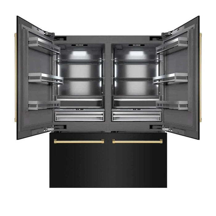 ZLINE 60" Built-In Bottom Freezer Refrigerator with Water Dispenser, Ice Maker, Black Stainless Steel, Graphite Gray Interior, Polished Gold GRBIVZ-BS-60-G09K