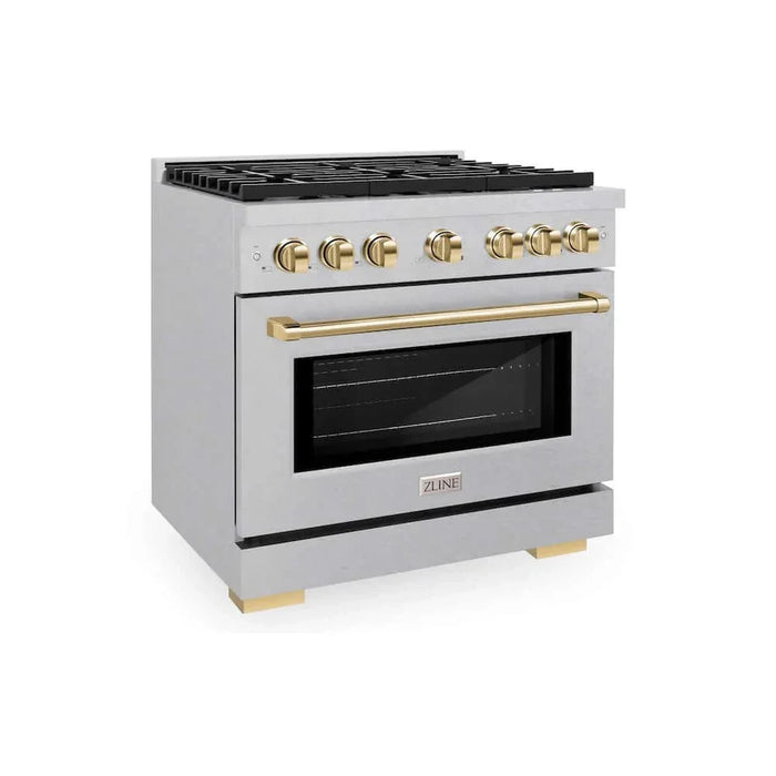 ZLINE 36"Gas Range, Convection Gas Oven, DuraSnow® Gold, SGRSZ-36-G09K