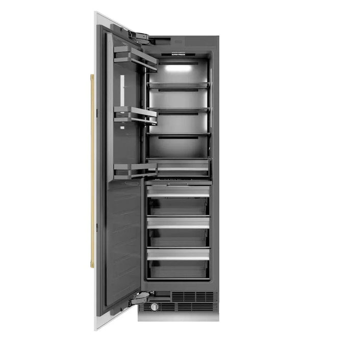 ZLINE 24" Column Freezer White Matte Stainless Steel, Graphite Gray Interior Polished Gold RCFVZ-WM-24-G09K