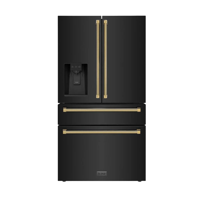 ZLINE Autograph Edition 36" Standard-Depth French Door External Water Dispenser Refrigerator, Dual Ice Maker, Fingerprint-Resistant Black Stainless Steel, Helix Handles RSMZ-W-36-BS-KG09K