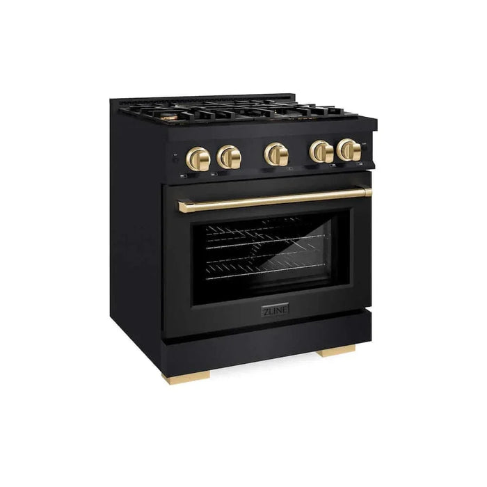 ZLINE 30" Select Dual Fuel Range Gas Cooktop Electric Convection Oven Black Stainless Steel Gold HDRBZ-30-G09K