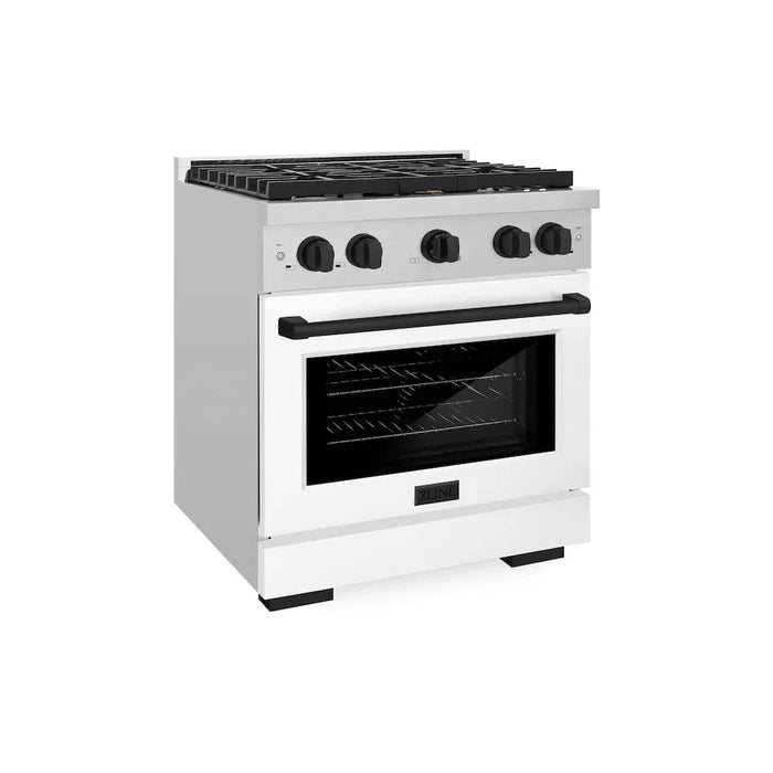 ZLINE 30"Paramount Dual Fuel Range White Matte Matte Black SDRZ-WM-30-MB09K