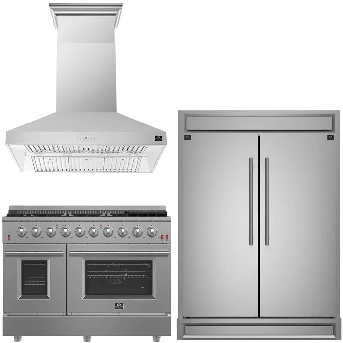 Forno Appliance Package - 48" Gas Range, Wall Mount Range Hood and 60" Refrigerator FBDL-018-04CAUS09K